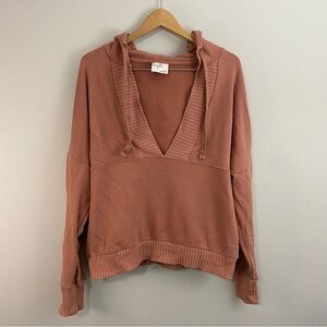 Offline by Aerie Pink Hooded Sweatshirt Deep V-Neck Sweater Women’s Large